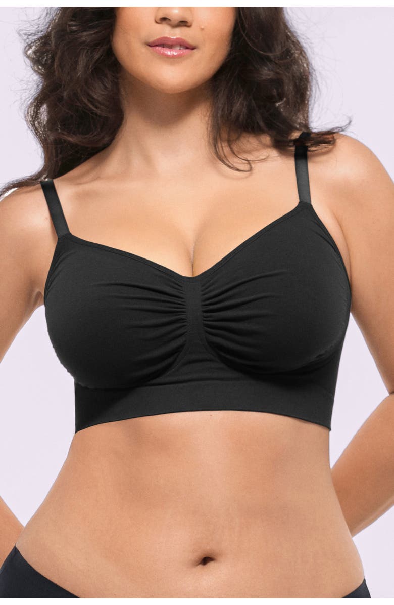 Shapellx Wireless Seamless Comfy Non Padded V Neck Bra, Alternate, color, Black