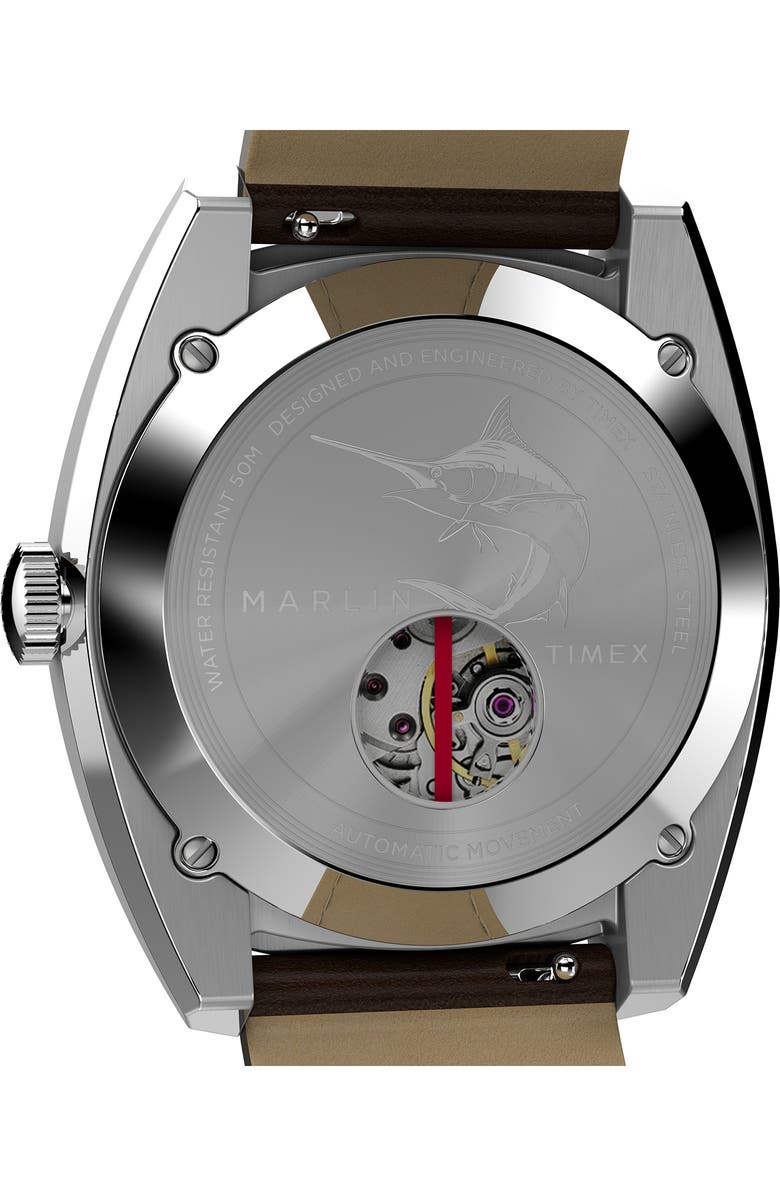 Timex<sup>®</sup> Marlin Automatic Leather Strap Watch, 39mm, Alternate, color, Brown