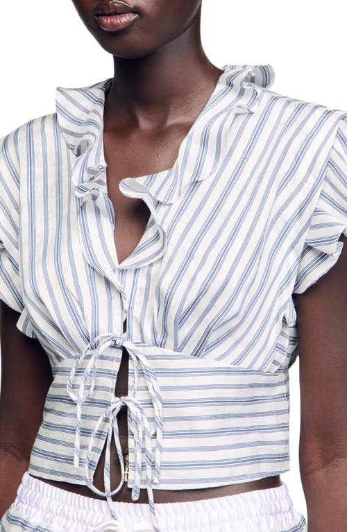 Sandro Striped Sleeveless Crop Top In Gray