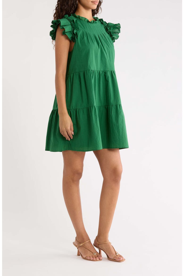 Lauren Tiered Cotton Shift Minidress, Alternate, color, EMERALD