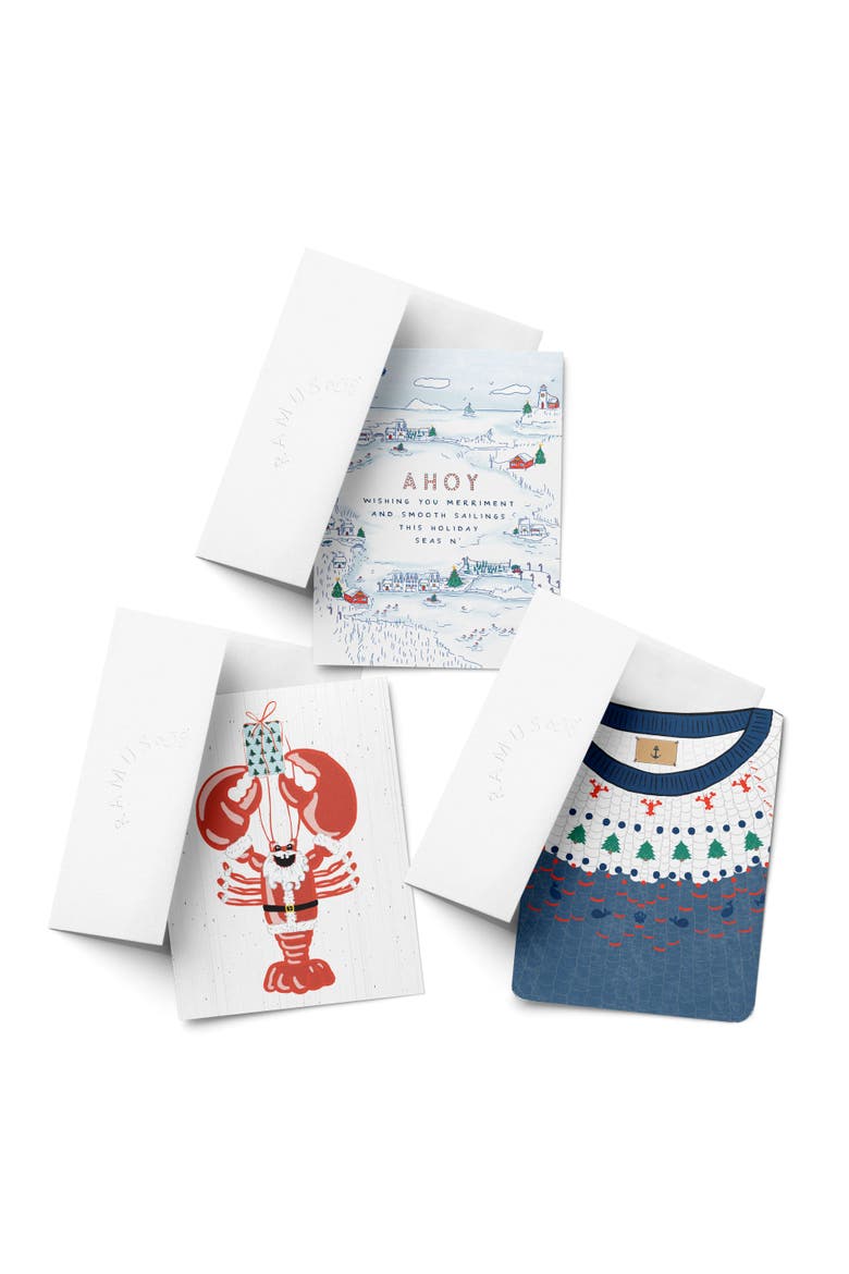 Ahoy Holiday, Lobstah Santa, Nautical Sweater Winter/Holiday/Christmas Greeting Card Pack Sets, Main, color, Multi-Pack
