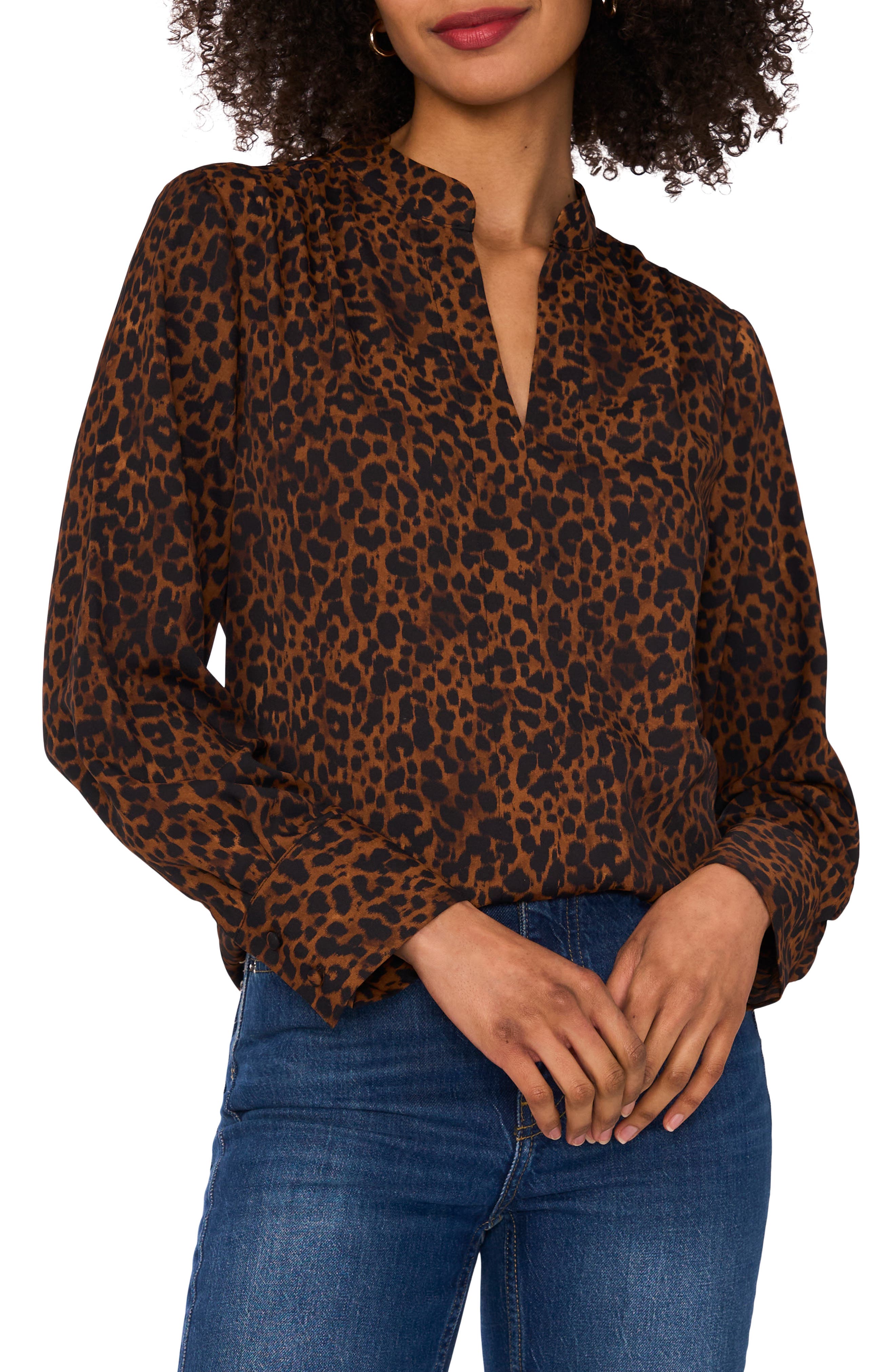Vince Camuto Leopard Print V-Neck Top