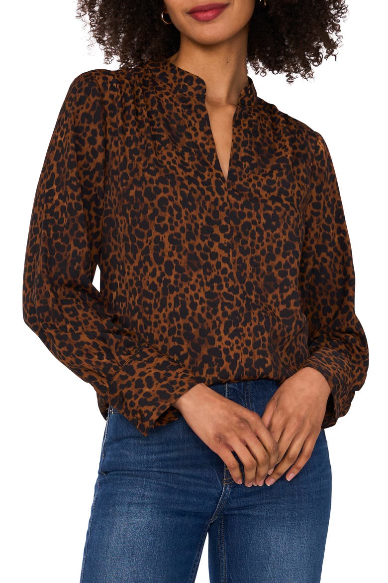 Leopard Print V-Neck Top, Main, color, CAMEL