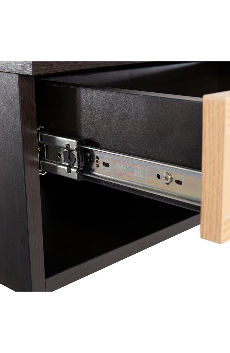 JONATHAN Y Celerie Mid-Century Modern Floating Wall Mounted Nightstand with Soft-Close Rattan Drawer and Cable Hole, Alternate, color, Black/Light Oak