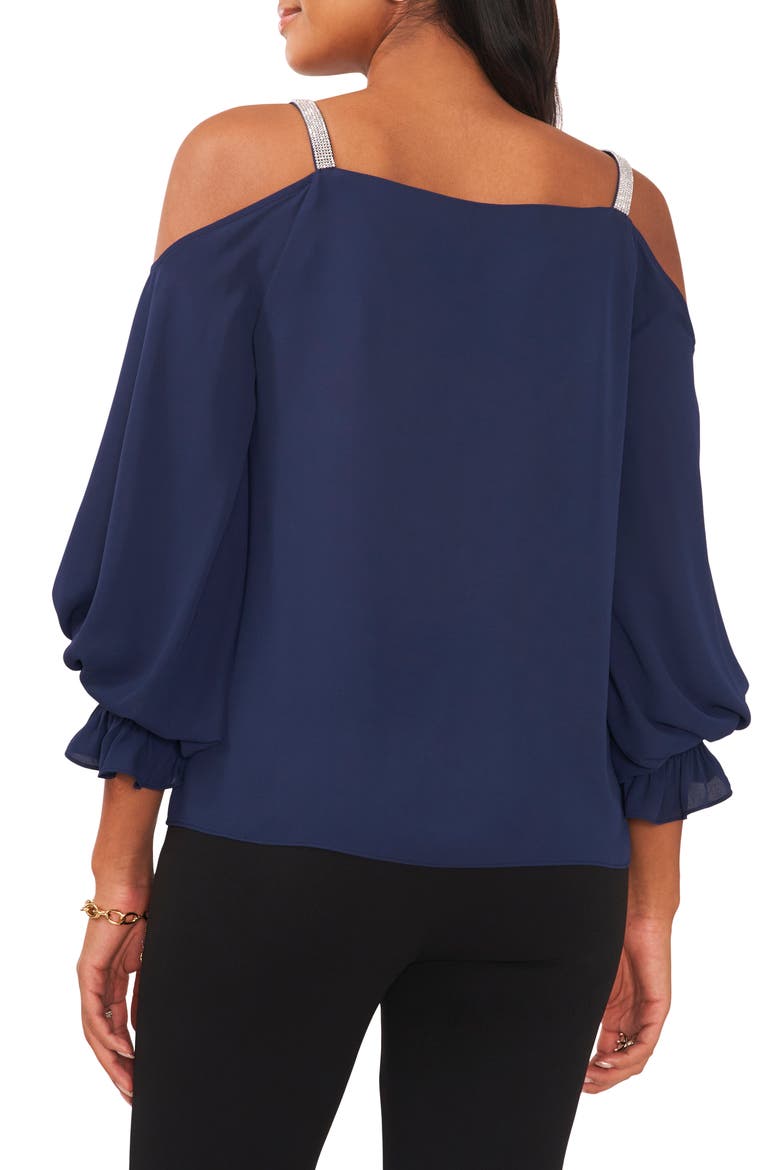 Rhinestone Trim Cold Shoulder Top, Alternate, color, JBS NAVY