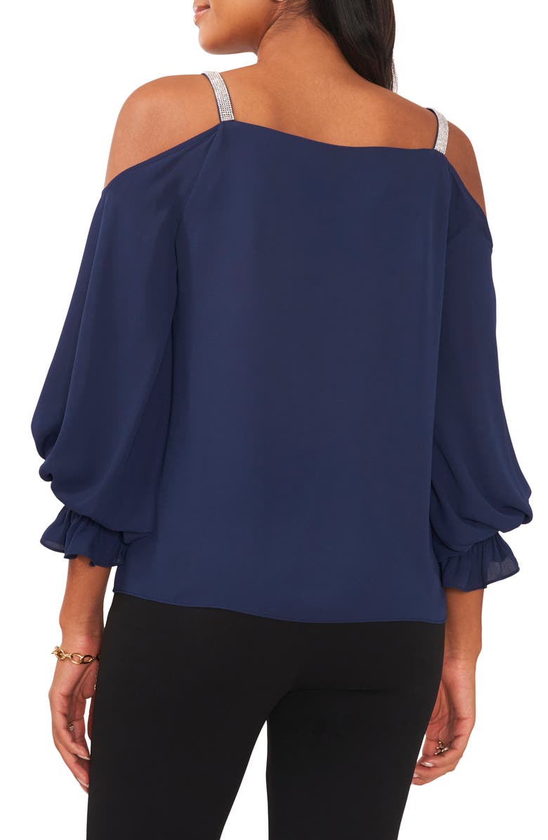 Chaus Rhinestone Trim Cold Shoulder Top, Alternate, color, Jbs Navy