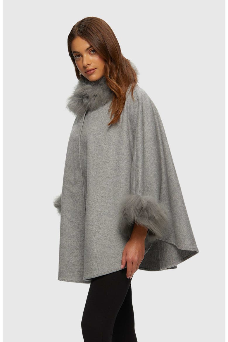 Wool And Cashmere Blend Cape With Trim, Alternate, color, GRAY