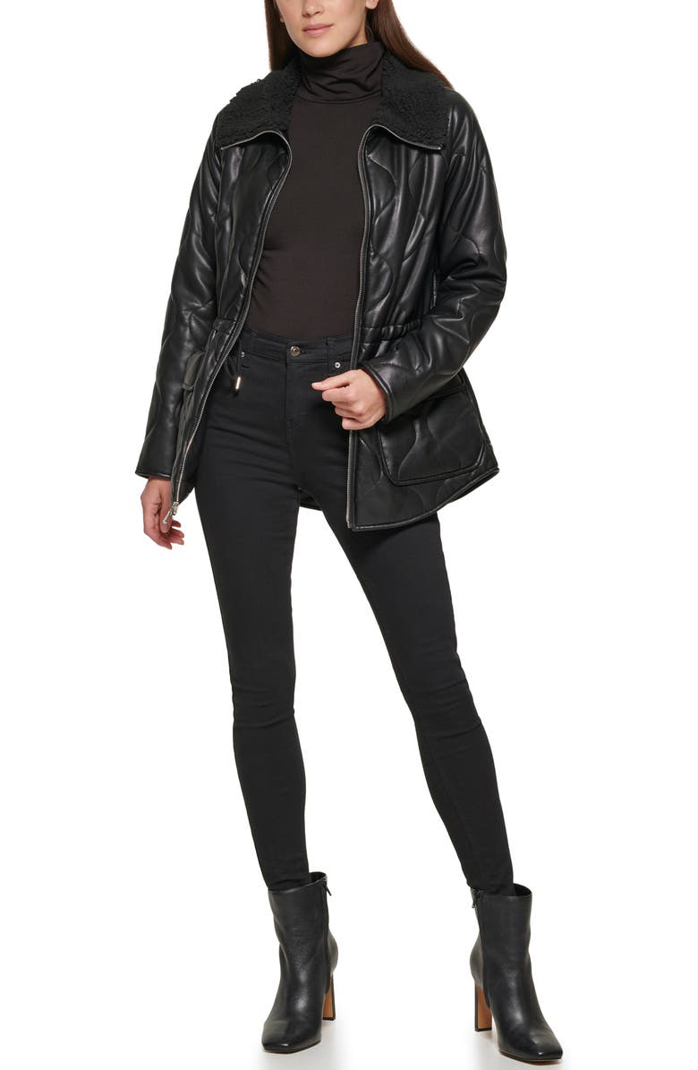 Kenneth Cole New York Faux Fur Trimmed Quilted Faux Leather Anorak Jacket, Alternate, color,