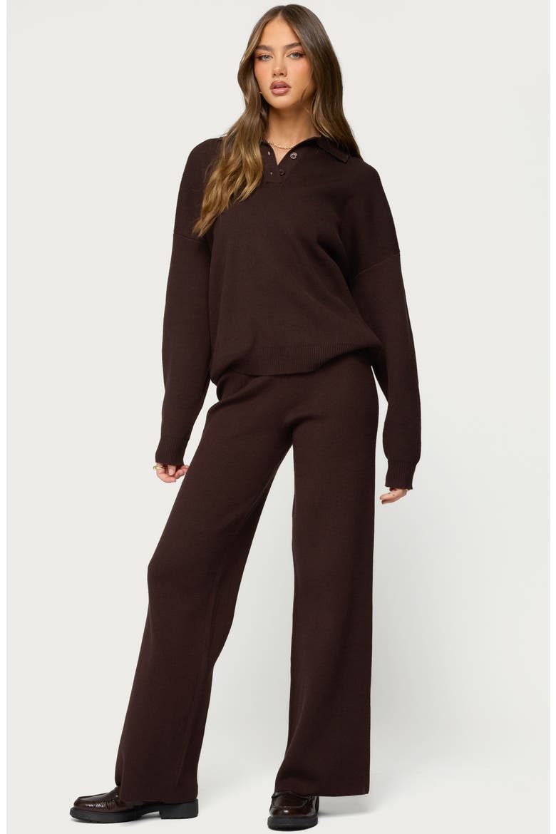 Lorie Wide Leg Rib Knit Pants, Alternate, color, BROWN