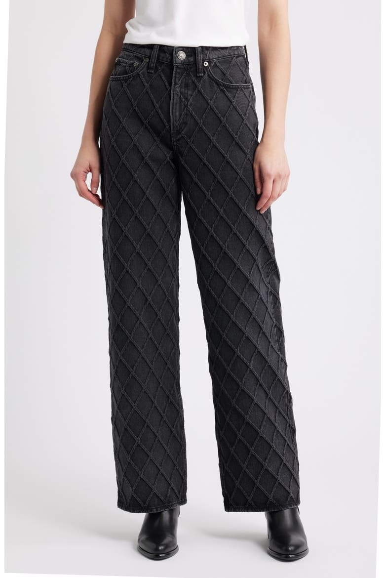 Logan Diamond Texture Mid Rise Wide Leg Jeans, Main, color, QWBLK