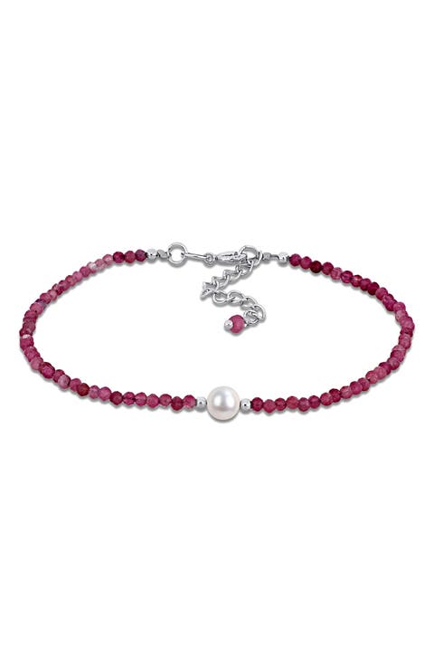 Cultured Pearl & Black Spinel Bead Bracelet