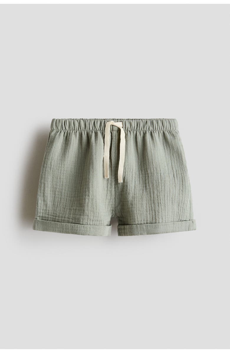 H&M Cotton muslin shorts, Main, color, Light Khaki Green
