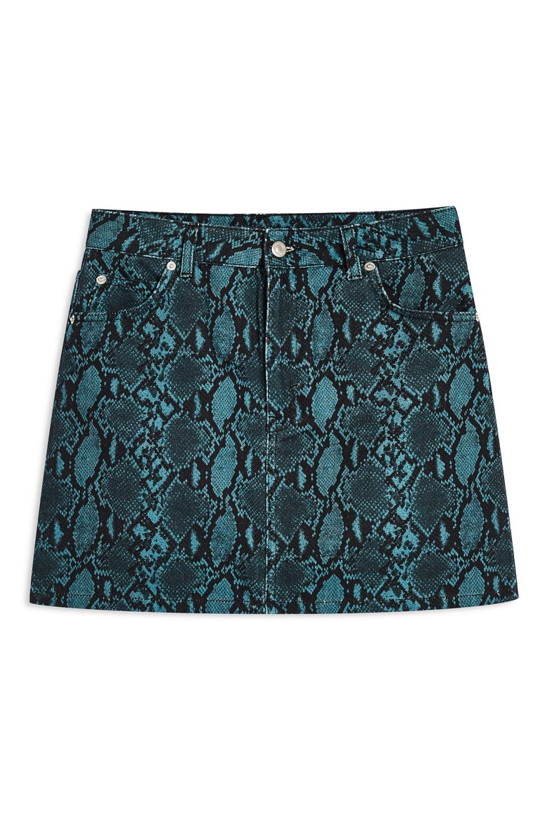 Snake Print Miniskirt, Alternate, color, TEAL MULTI