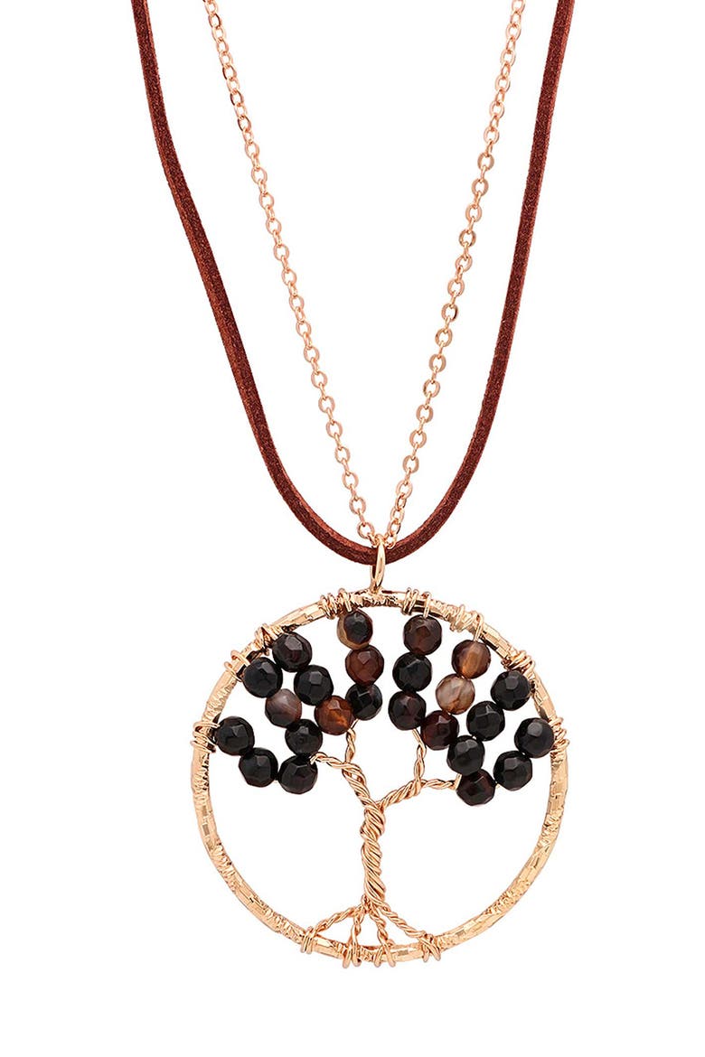 Beaded Tree of Life Layered Necklace, Main, color, BROWN MULTI
