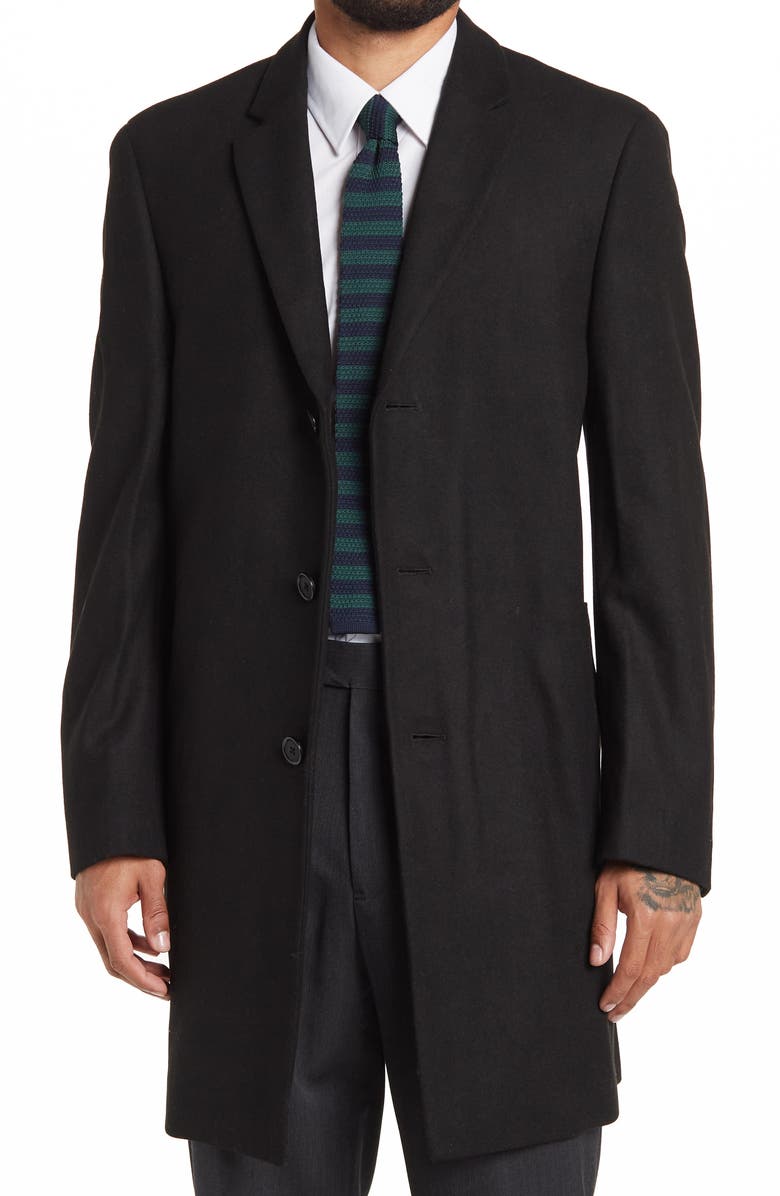 Hart Schaffner Marx Hanover Wool Blend Topcoat, Main, color, Black
