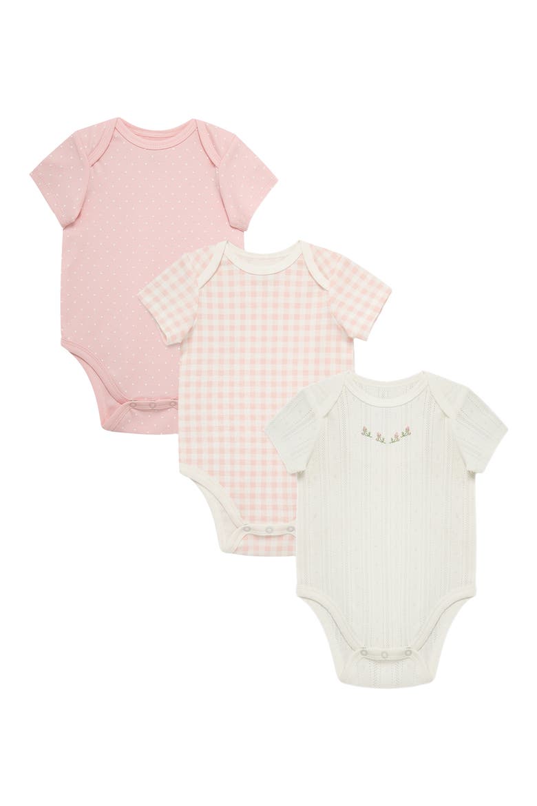 3-Pack Check Assorted Cotton Bodysuits, Main, color, PINK