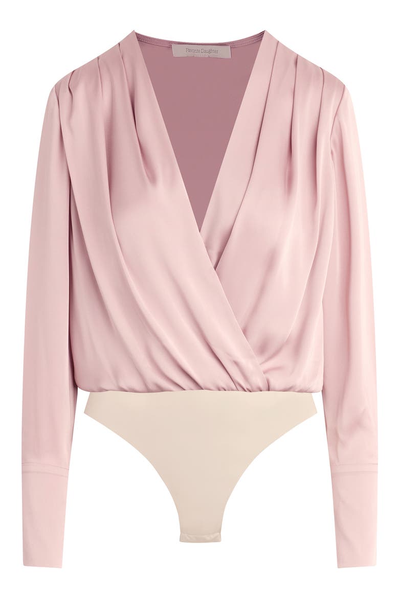 Surplice Long Sleeve Satin Bodysuit, Alternate, color, WHIMSICAL ROSE