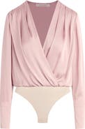 Favorite Daughter Surplice Long Sleeve Satin Bodysuit