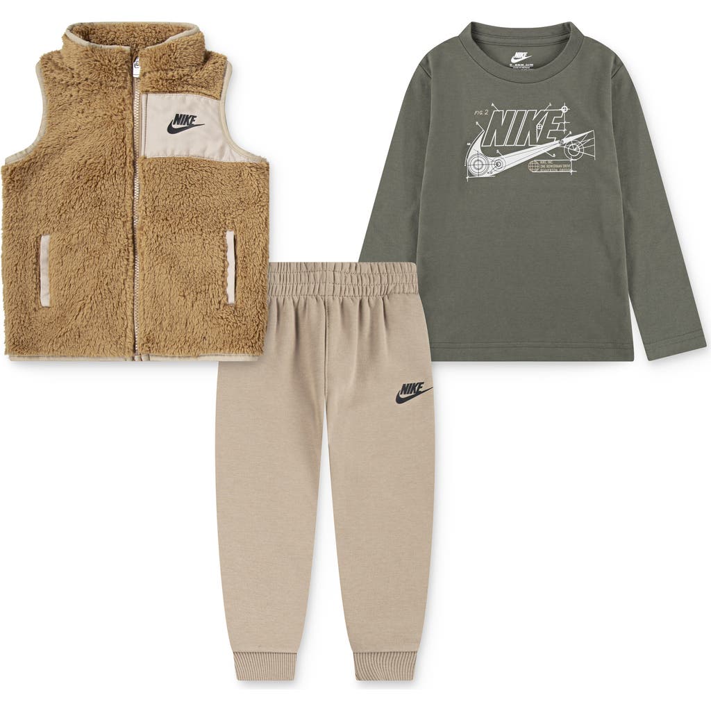 Nike Kids' Future Utility Faux Shearling Vest, Logo T-shirt & Fleece Joggers Set In Multi