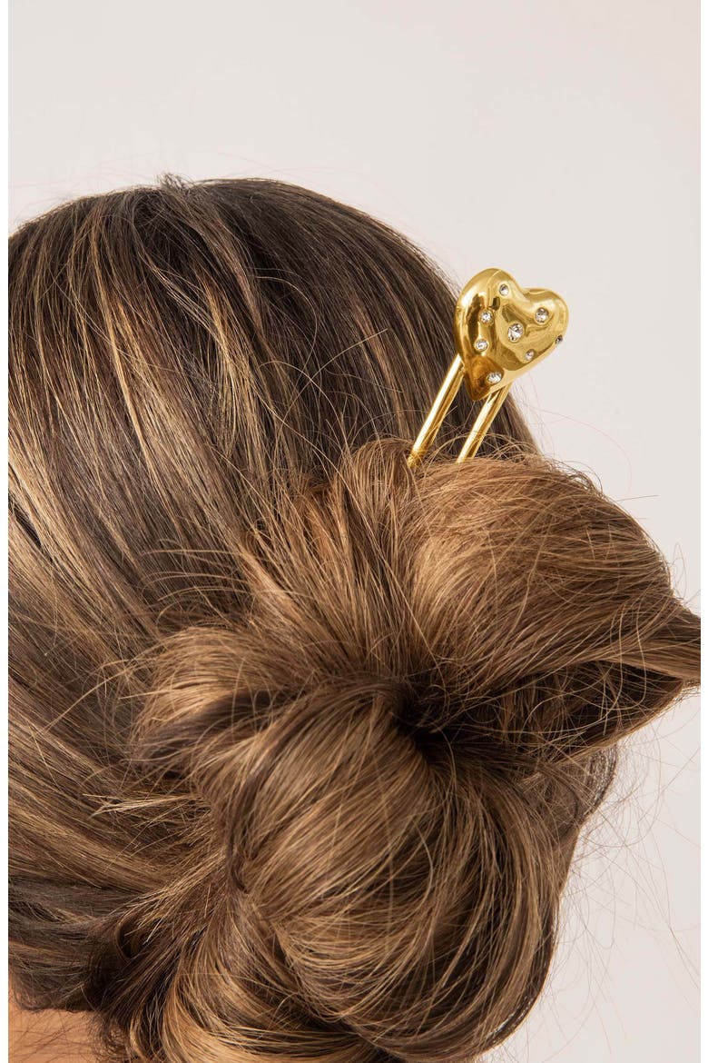 Love Heart Embellished Hairpin, Alternate, color, GOLD