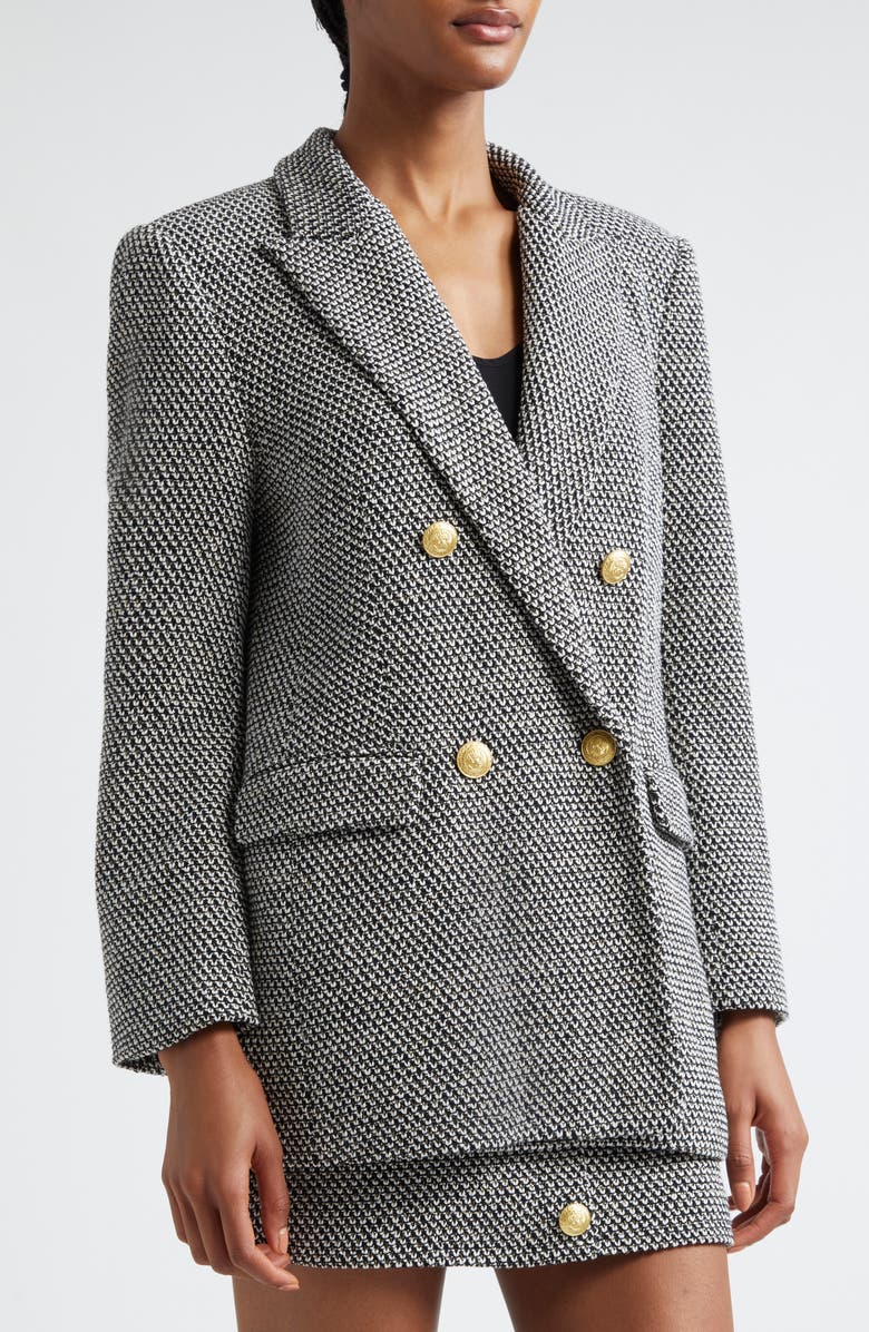 L'AGENCE Riva Double Breasted Knit Blazer, Alternate, color, Blackivor