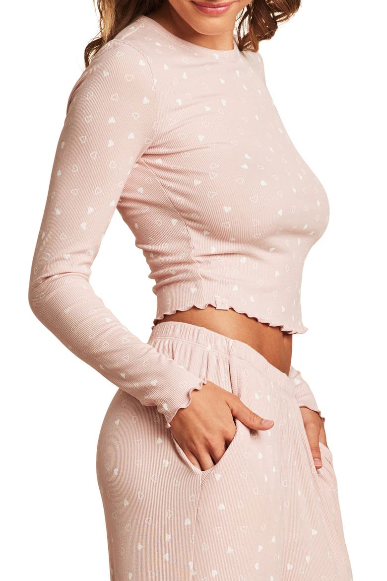 Ultra Soft Rib Lettuce Hem Crop Pajama Top, Alternate, color, DUSTY ROSE/ PEARL