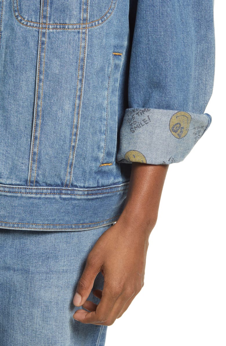 LEE JEANS Smiley<sup>®</sup> x Lee 50th Anniversary Smiley Patch Denim Jacket, Alternate, color,