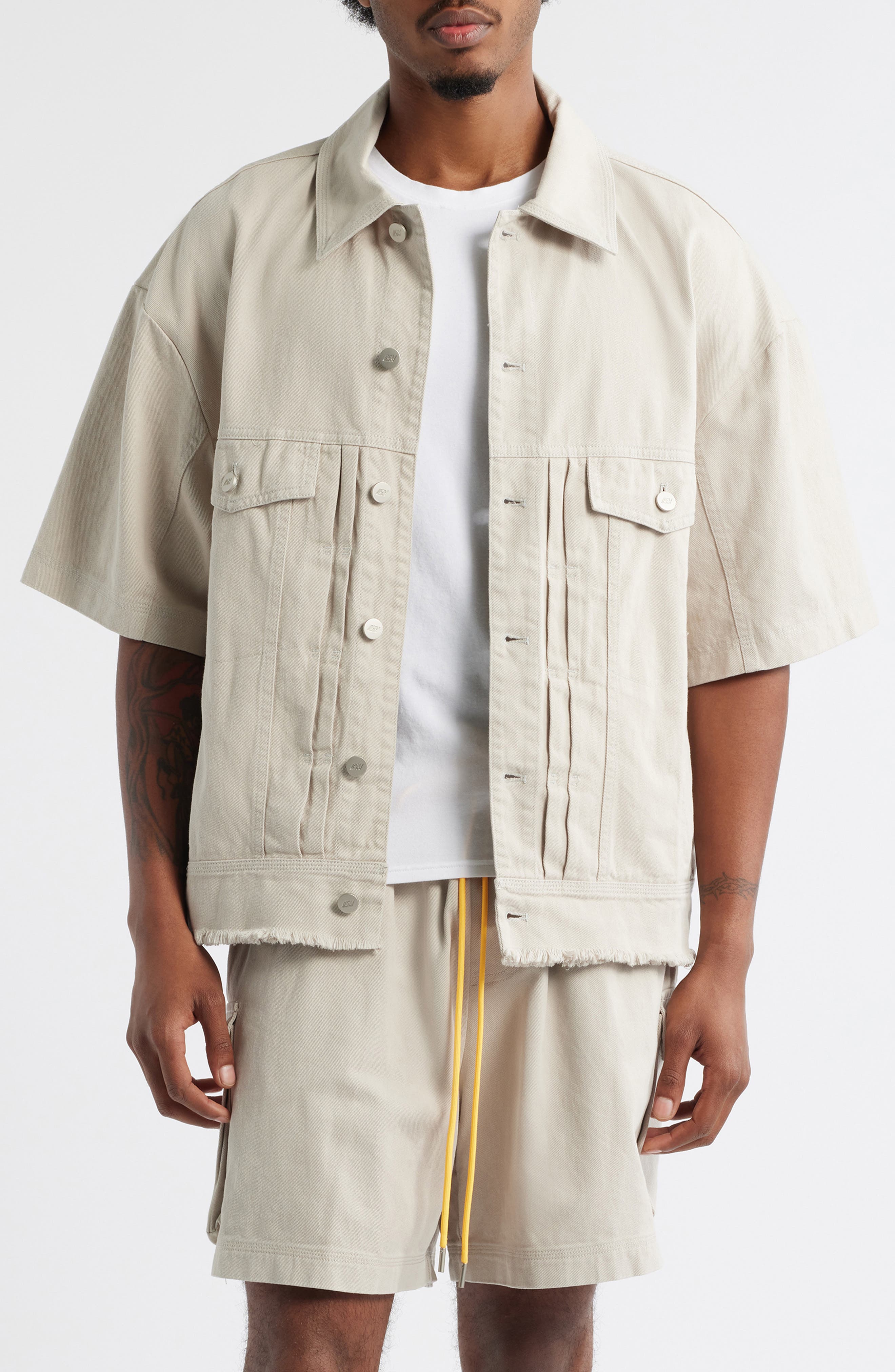 DIET STARTS MONDAY Short Sleeve Cotton Canvas Trucker Shirt Jacket