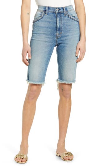 7 For All Mankind High Waist Cutouff Denim Bermuda Shorts In Multi