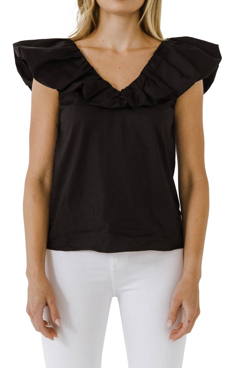 English Factory Ruffle V-Neck Cotton Top, Main, color, 