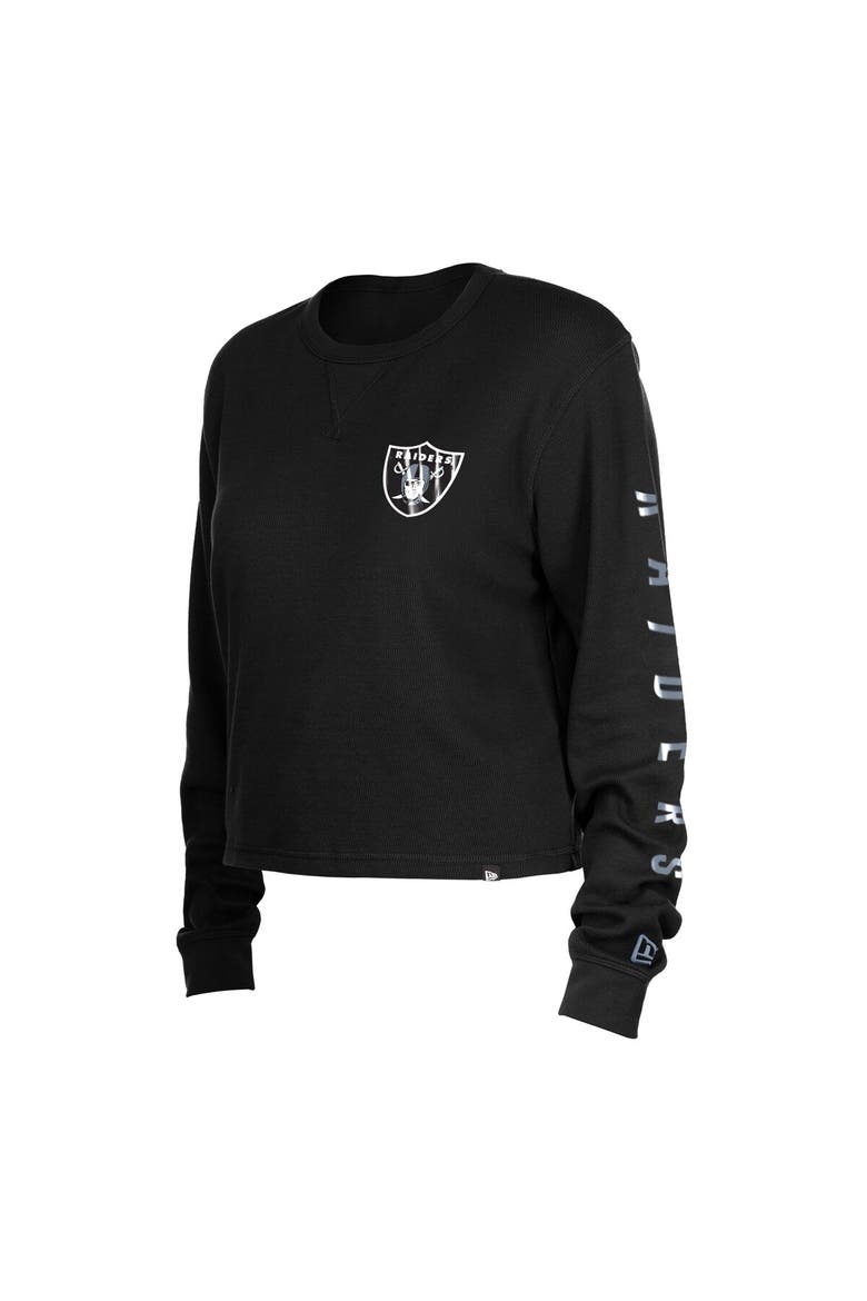 Women's New Era  Black Las Vegas Raiders Sport Night Thermal Long Sleeve Cropped T-Shirt, Alternate, color, Black