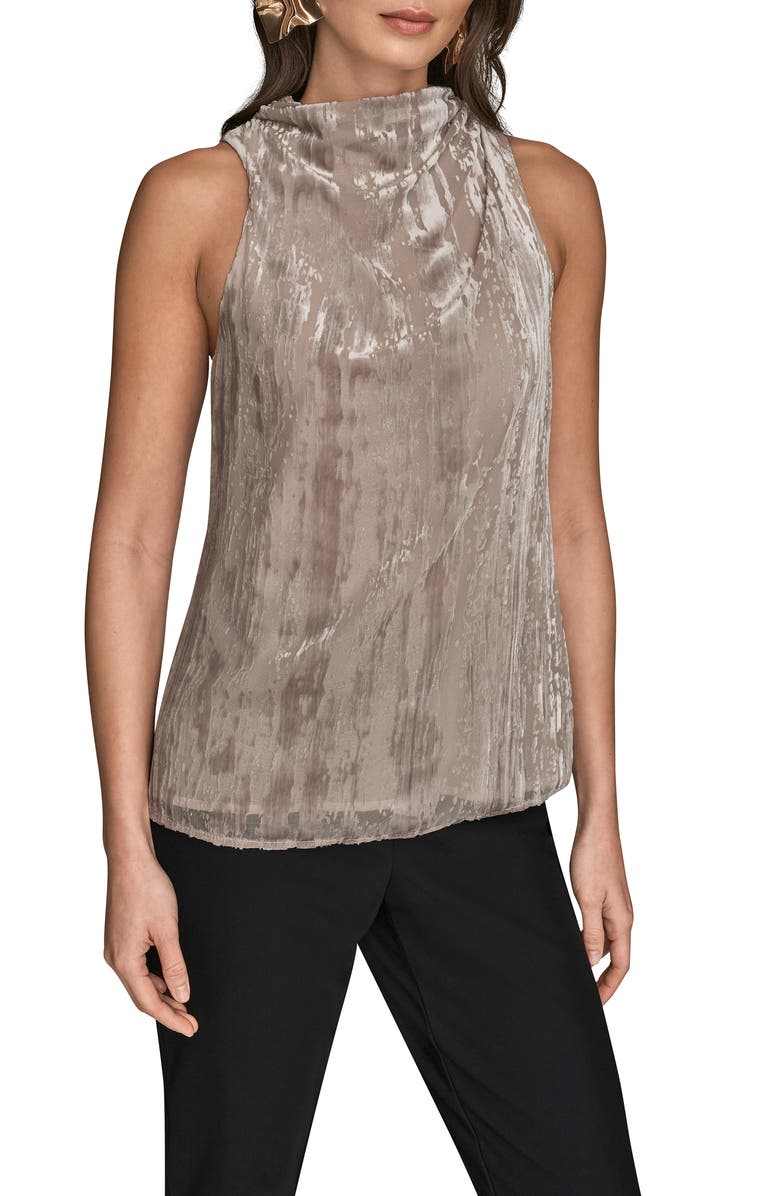 Donna Karan New York Burnout Mock Neck Sleeveless Top, Main, color, Vapor