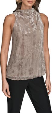 Donna Karan New York Burnout Mock Neck Sleeveless Top