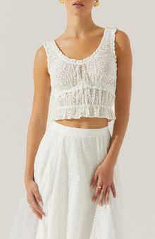 ASTR the Label Kissel Eyelet Embroidered Shirred Crop Tank