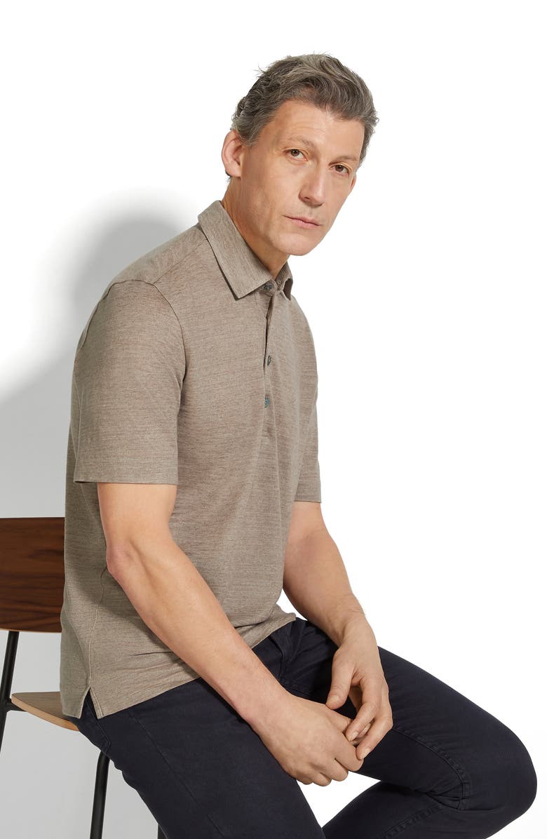 ZEGNA Linen Polo, Alternate, color, Med Beige