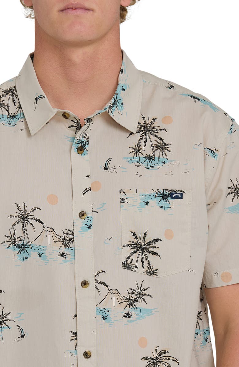 Billabong Sundays Short Sleeve Cotton Blend Button-Up Shirt, Alternate, color, Fog