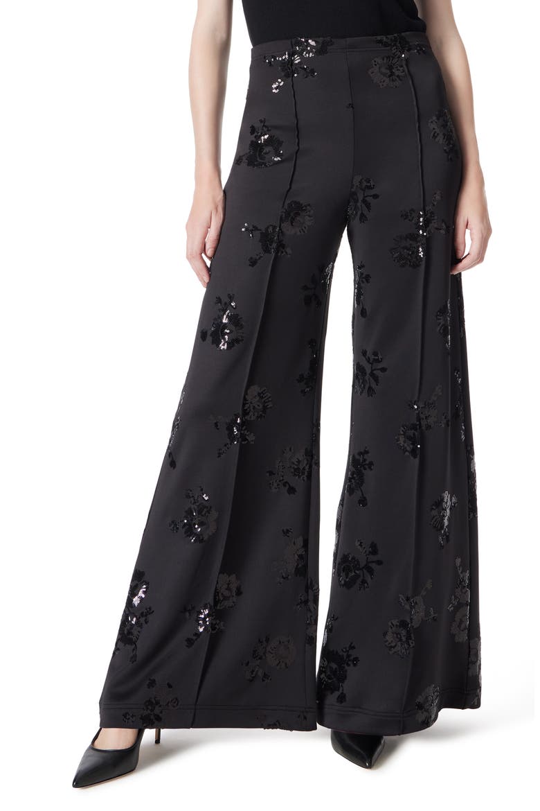 Sequin Wide Leg Scuba Knit Pants, Main, color, BLACK