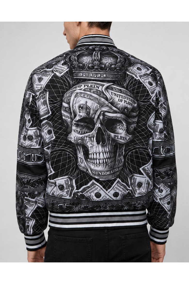 Nylon Bomber Skull Dollar Men, Alternate, color, black