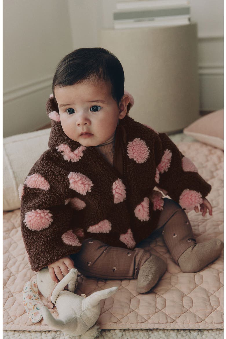 Polka Dot Borg Fleece Hooded Jacket, Alternate, color, BROWN