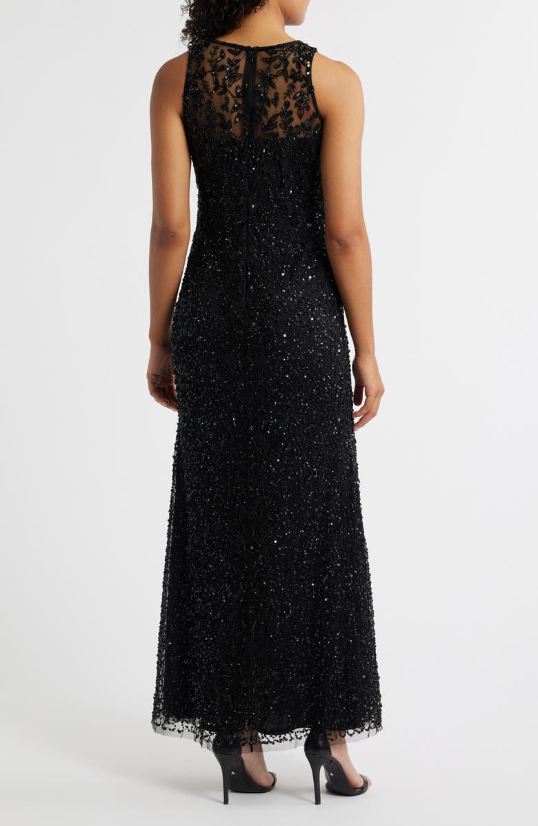 Pisarro Nights Floral Beaded Sequin Sleeveless A-Line Gown, Alternate, color, Black