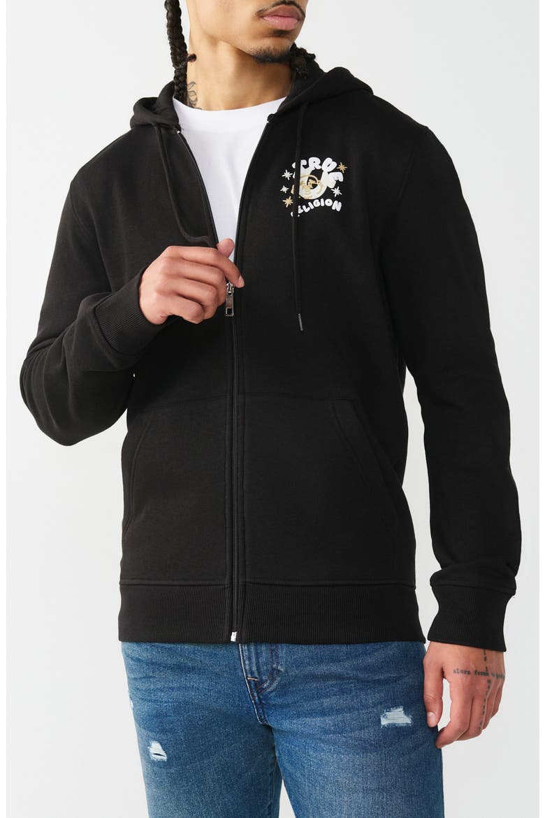 Puff Buddha Icon Zip Hoodie, Main, color, JET BLACK
