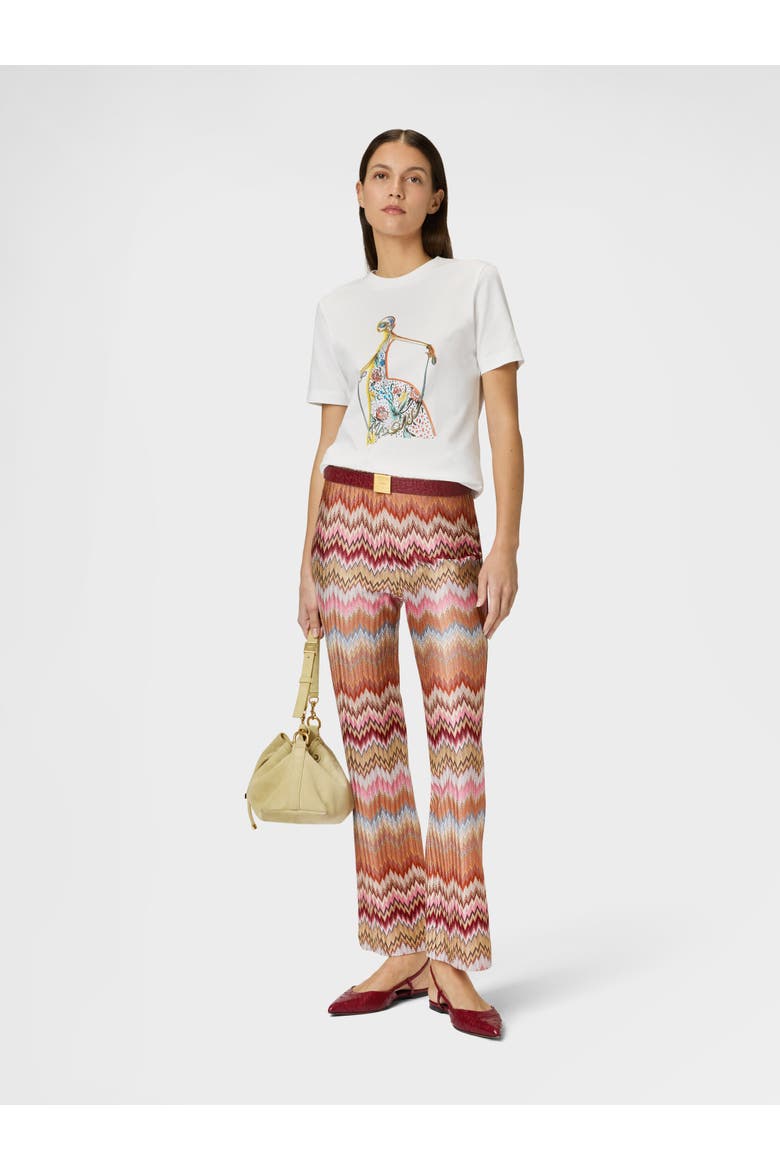 Flared Trousers In Viscose Chevron Snake Motif, Alternate, color, Orange