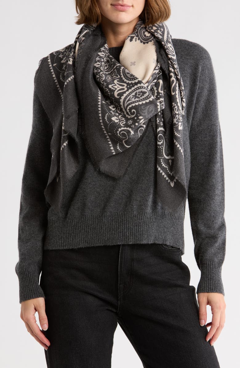 Vince Camuto Medallion Square Scarf, Main, color, Black White