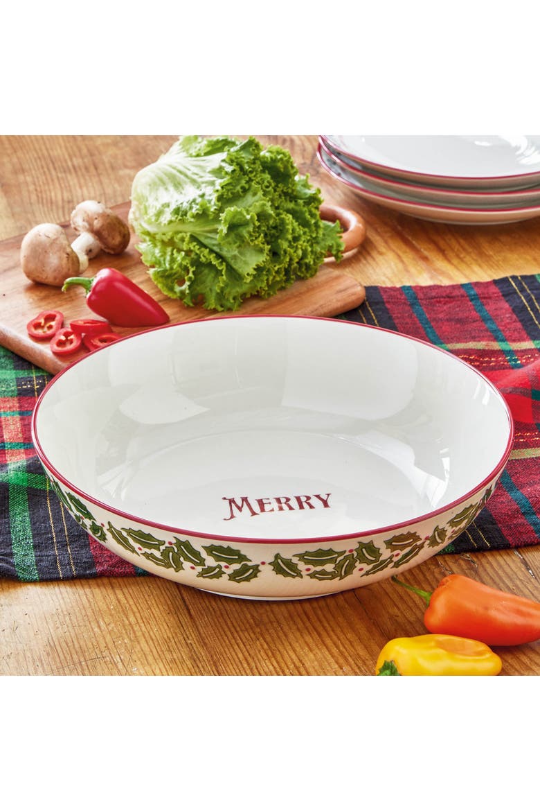 Tis The Season Multicolor Ceramic Serving Bowl Perfect for Christmas, Alternate, color, White