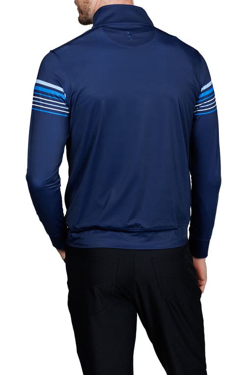 Tailorbyrd Engineered Stripe Performance Quarter-zip Polo In Blue
