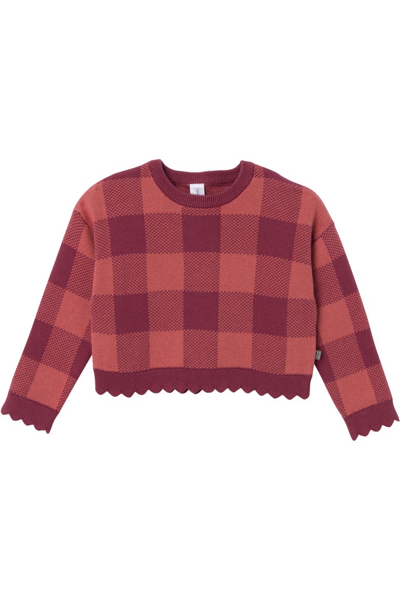 Scalloped Sweater & Pant Set, Alternate, color, Dark Rose Check