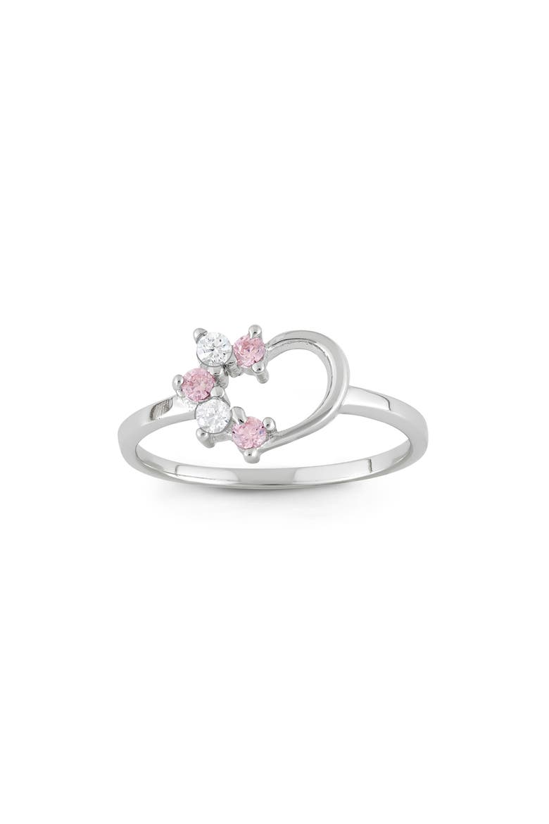 Kids' Sterling Silver CZ Heart Ring, Main, color, WHITE