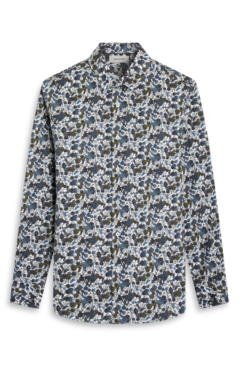 Bugatchi Julian Shaped Fit Orchestra Print Cotton Button-Up Shirt, Alternate, color, Truffle