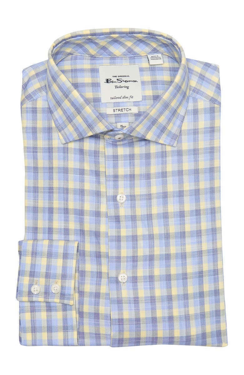 Ben Sherman Yellow & Blue Slub Check Dress Shirt, Main, color,