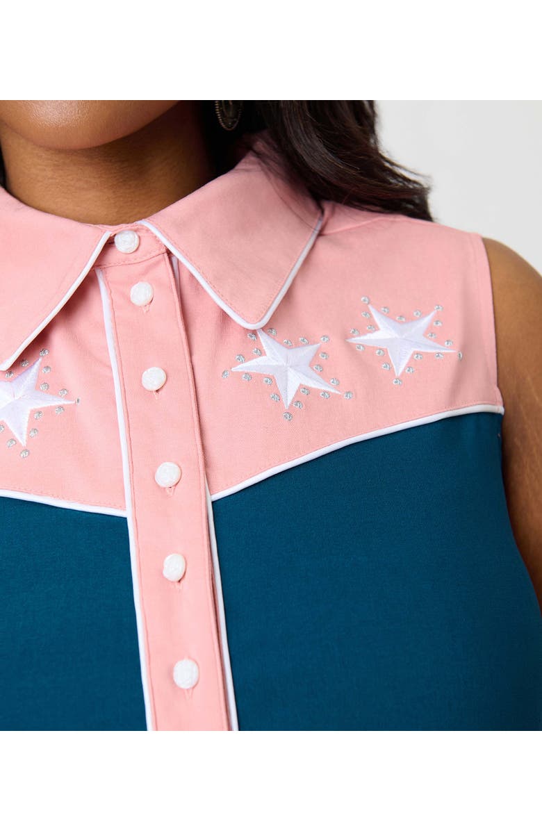 Unique Vintage Plus Size Rodeo Ready Romper, Alternate, color, Green & Pink W/ Embroidery